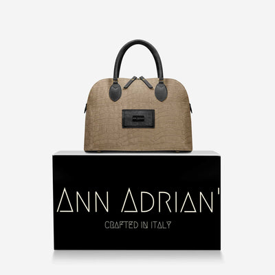 Ann Adrian'Cream Croc Handbag